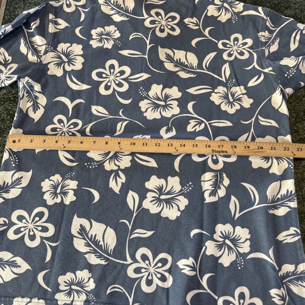 Crazy Shirts Size M VTG 100% Cotton Blue & White Floral Hawaiian Polo Shirt - Picture 10 of 13
